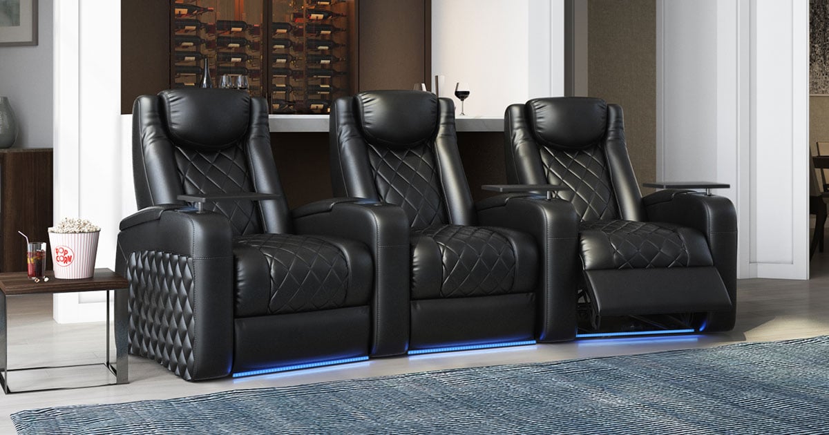 Black leather shop theater recliner