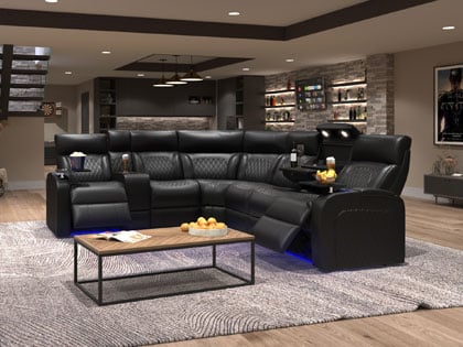 Octane Bliss LHR Massage Sectional black leather