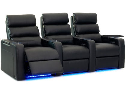 black leather recliner with blue lights