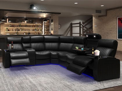 Octane Epic LHR Massage black leather Sectional