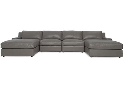 Metro Modular 4-Seat Sectional with 2 Ottomans in Premium Italian Leather